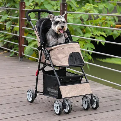 Poussette pour chien pliable PetStroller™ beige – pratique et légère