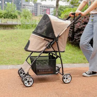 Poussette pour chien pliable PetStroller™ beige – pratique et légère