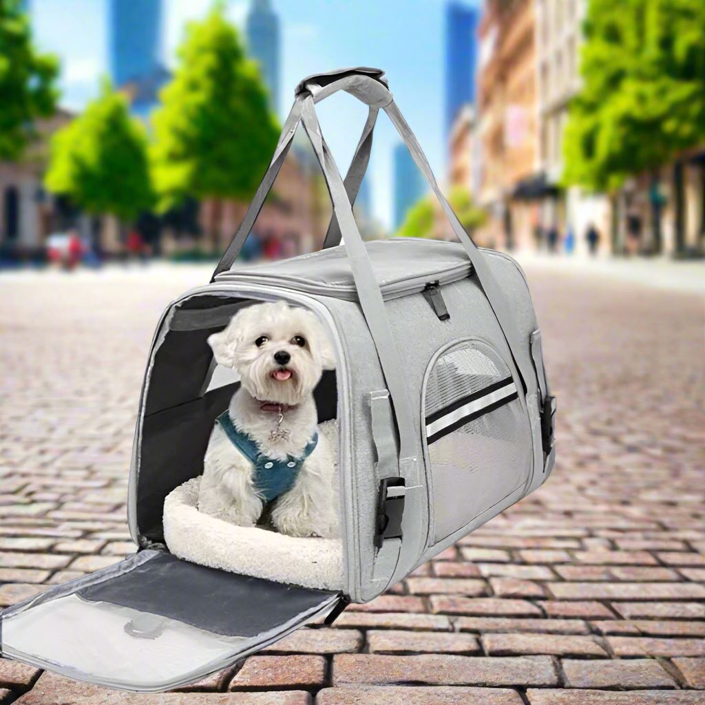Sac transport pour chien DogCarrierBag™ gris – idéal pour voiture ou train
