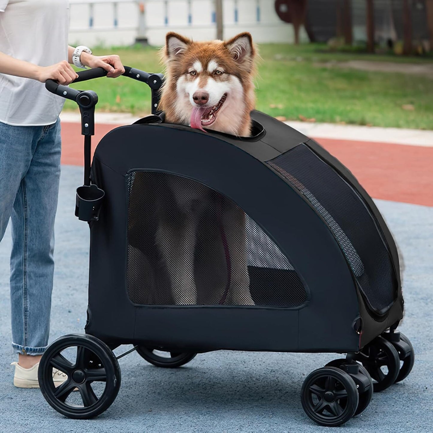 Poussette pour chien StrollyPet™ noire – grande stabilité et design moderne