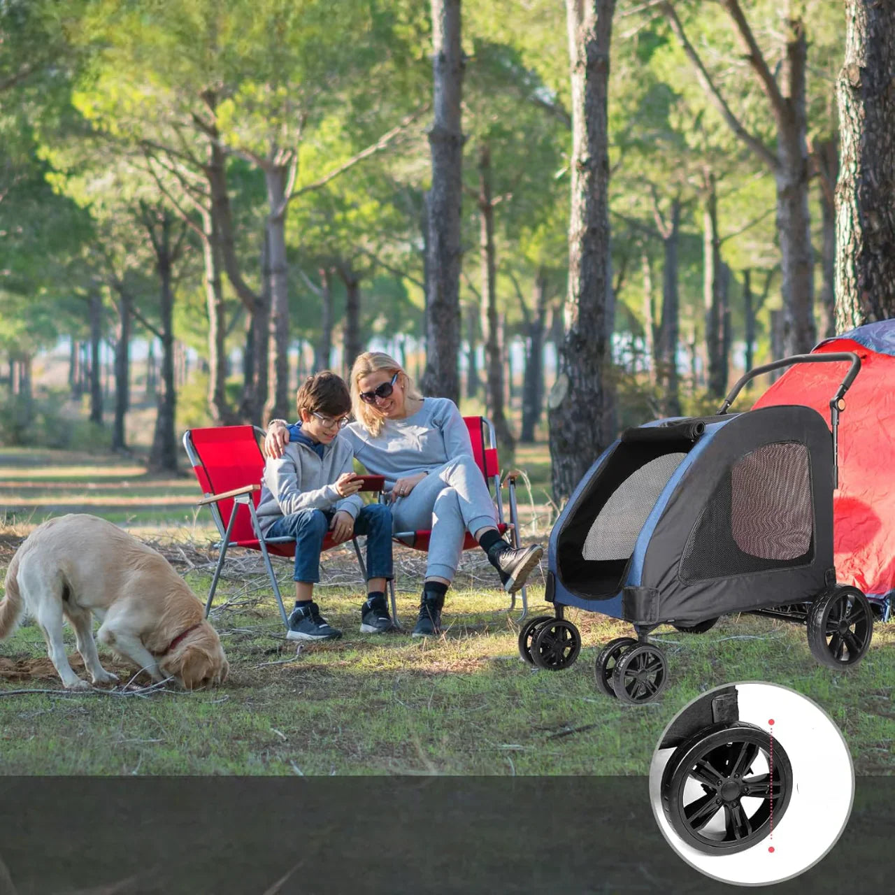 Poussette pour chien StrollyPet™ bleue – robuste et sécurisée pour petits chiens