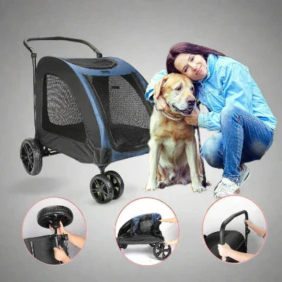 Poussette pour chien StrollyPet™ bleue – robuste et sécurisée pour petits chiens