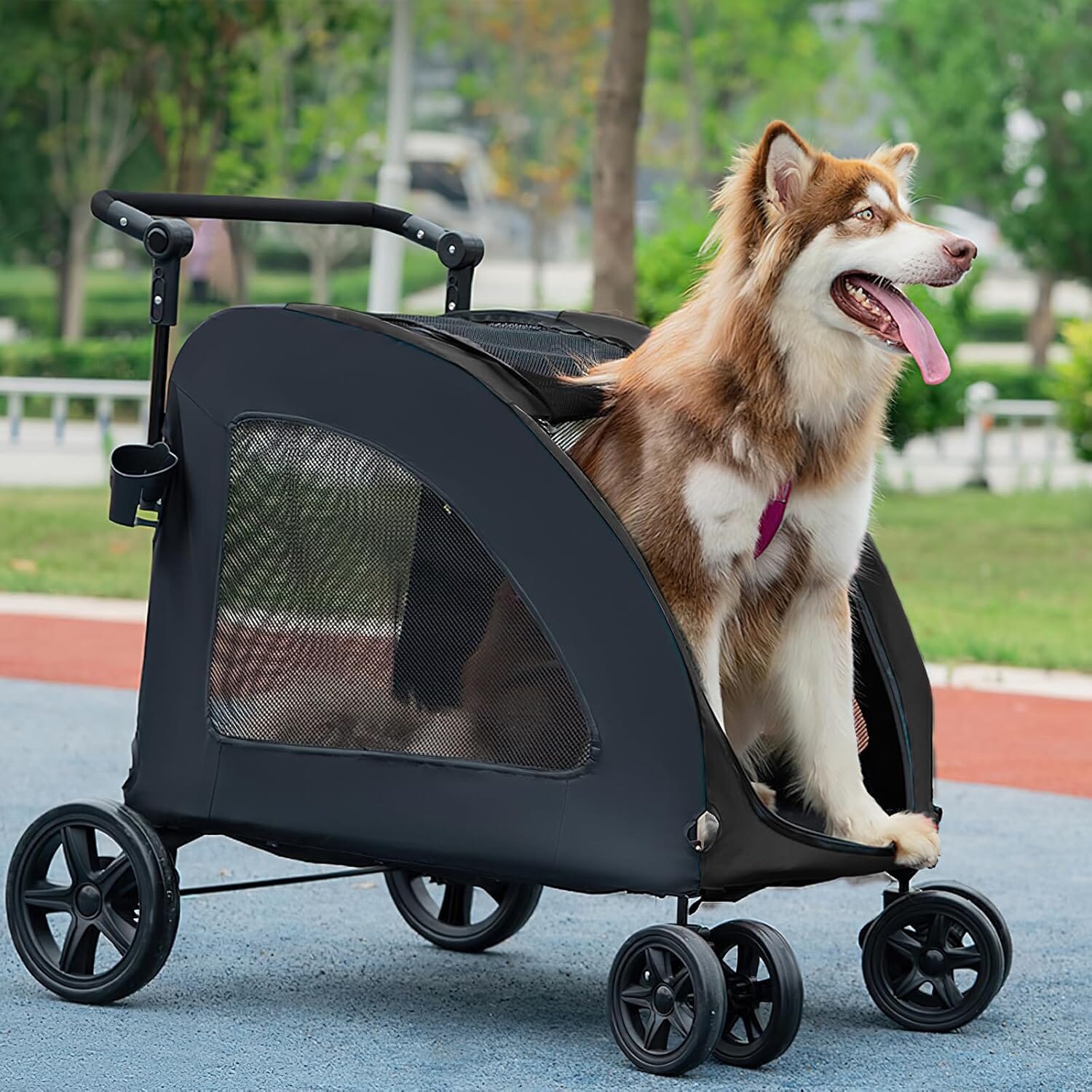 Poussette pour chien StrollyPet™ noire – grande stabilité et design moderne