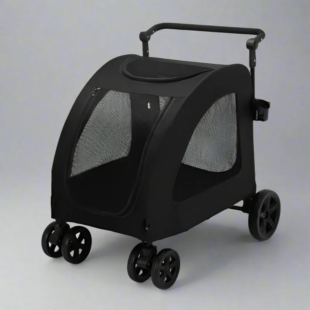 Poussette pour chien StrollyPet™ noire – grande stabilité et design moderne
