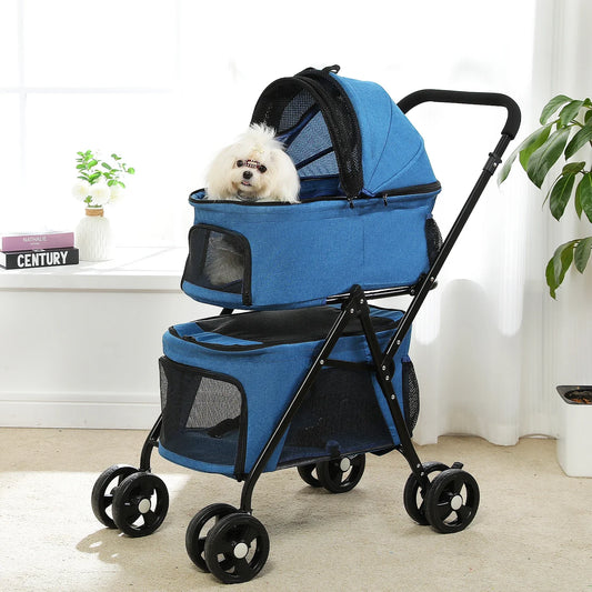 Poussette pour chien PetStroller™ bleue – robuste et sécurisée pour petits chiens